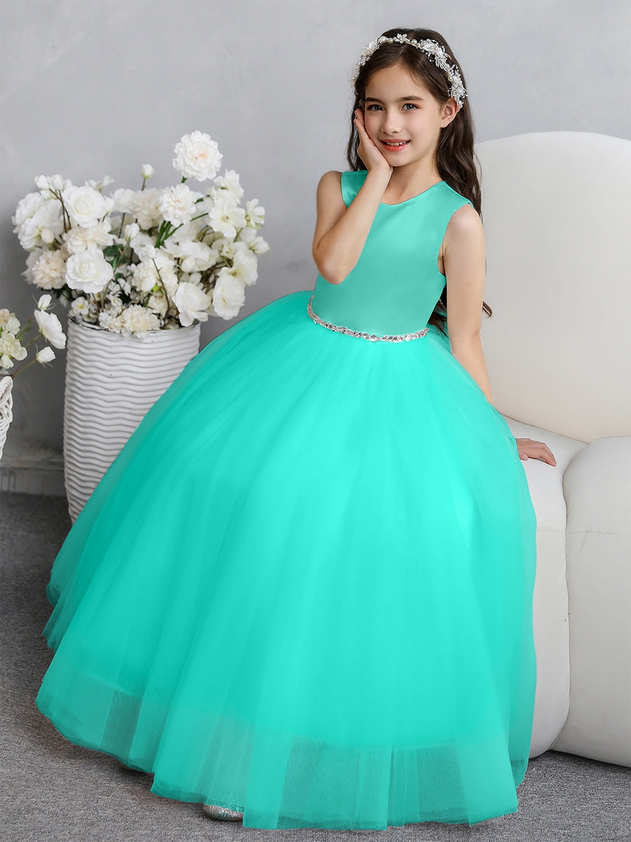 Crew Neck Tulle Flower Girl Dresses with Bowknot &amp; Beading Waist