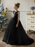 Crew Neck Tulle Flower Girl Dresses with Pearls & Satin Bowknot
