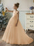 Crew Neck Tulle Flower Girl Dresses with Pearls & Satin Bowknot