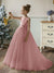 Crew Neck Tulle Flower Girl Dresses with Pearls & Satin Bowknot