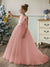 Crew Neck Tulle Flower Girl Dresses with Pearls & Satin Bowknot