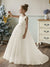 Crew Neck Tulle Flower Girl Dresses with Pearls & Satin Bowknot