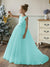 Crew Neck Tulle Flower Girl Dresses with Pearls & Satin Bowknot