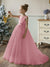 Crew Neck Tulle Flower Girl Dresses with Pearls & Satin Bowknot