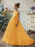 Crew Neck Tulle Flower Girl Dresses with Pearls & Satin Bowknot