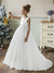 Crew Neck Tulle Flower Girl Dresses with Pearls & Satin Bowknot