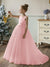 Crew Neck Tulle Flower Girl Dresses with Pearls & Satin Bowknot