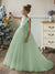 Crew Neck Tulle Flower Girl Dresses with Pearls & Satin Bowknot