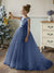 Crew Neck Tulle Flower Girl Dresses with Pearls & Satin Bowknot