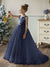 Crew Neck Tulle Flower Girl Dresses with Pearls & Satin Bowknot