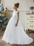 Crew Neck Tulle Flower Girl Dresses with Pearls & Satin Bowknot