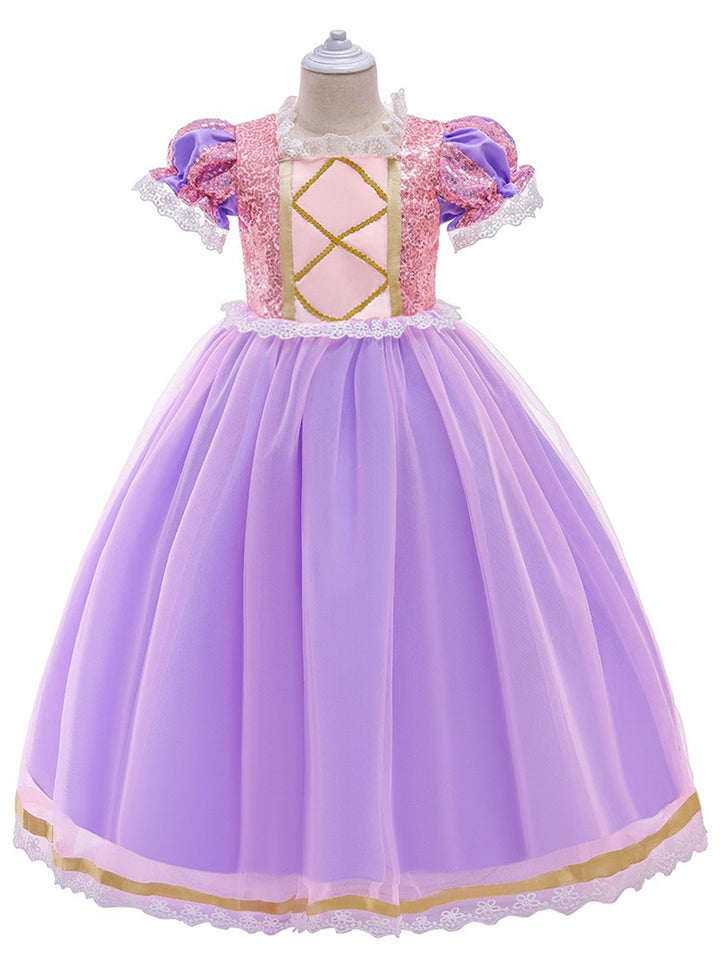 Ball-Gown Tulle Scoop Short Sleeves Flower Girl Dresses with Sequins &amp; Appliques