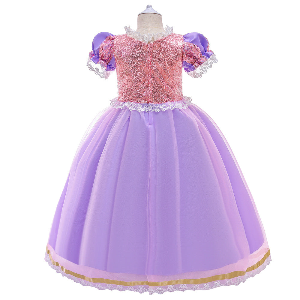 Ball-Gown Tulle Scoop Short Sleeves Flower Girl Dresses with Sequins &amp; Appliques