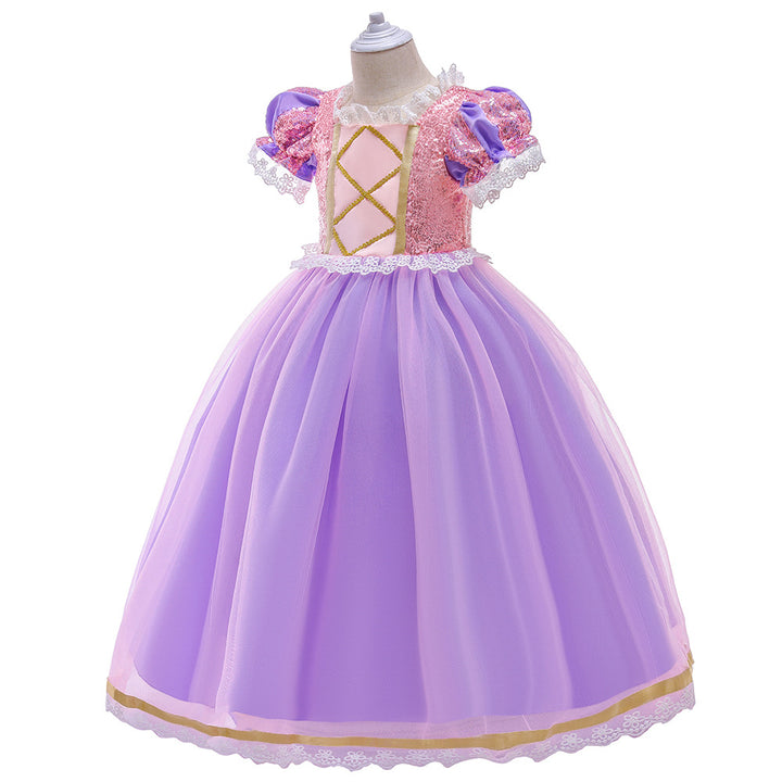 Ball-Gown Tulle Scoop Short Sleeves Flower Girl Dresses with Sequins &amp; Appliques