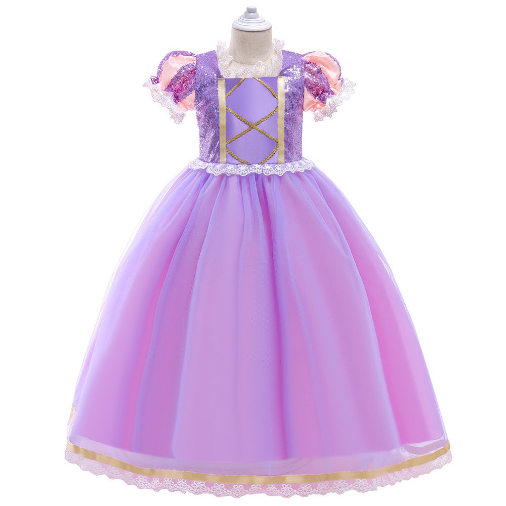 Ball-Gown Tulle Scoop Short Sleeves Flower Girl Dresses with Sequins &amp; Appliques