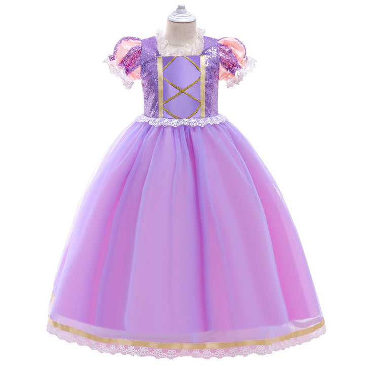 Ball-Gown Tulle Scoop Short Sleeves Flower Girl Dresses with Sequins &amp; Appliques