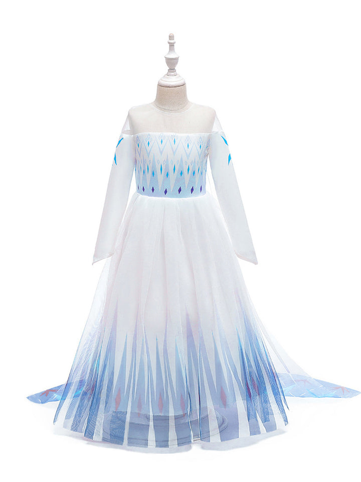 A-Line/Princess Scoop Long Sleeves Flower Girl Dresses with Printed Flowers &amp; Watteau Train