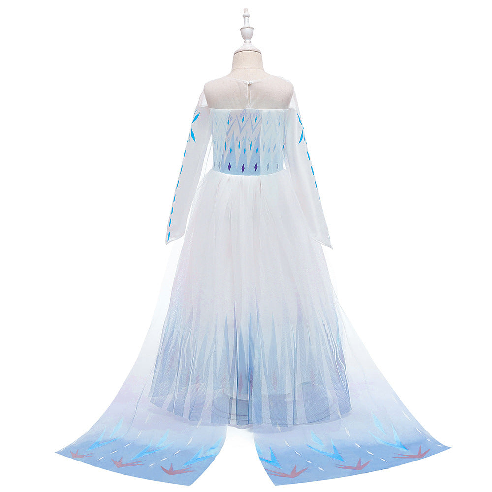 A-Line/Princess Scoop Long Sleeves Flower Girl Dresses with Printed Flowers &amp; Watteau Train