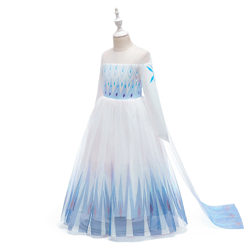 A-Line/Princess Scoop Long Sleeves Flower Girl Dresses with Printed Flowers &amp; Watteau Train