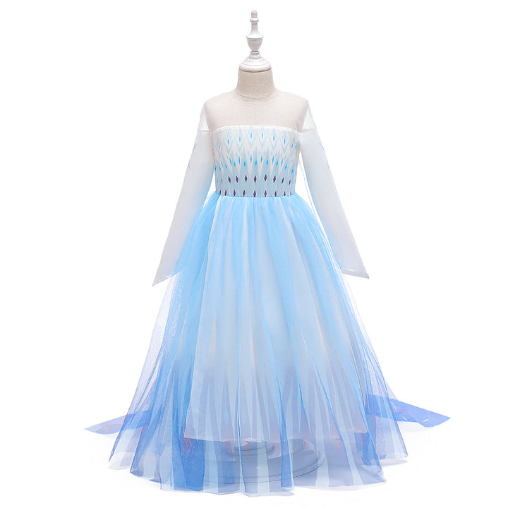 A-Line/Princess Scoop Long Sleeves Flower Girl Dresses with Printed Flowers &amp; Watteau Train