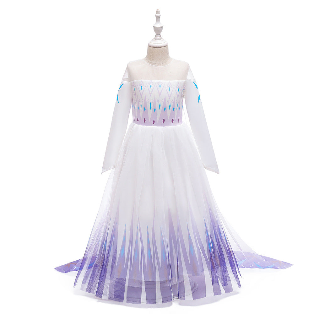 A-Line/Princess Scoop Long Sleeves Flower Girl Dresses with Printed Flowers &amp; Watteau Train