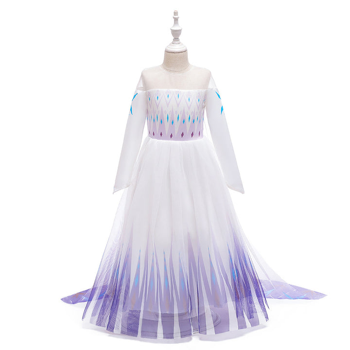 A-Line/Princess Scoop Long Sleeves Flower Girl Dresses with Printed Flowers &amp; Watteau Train