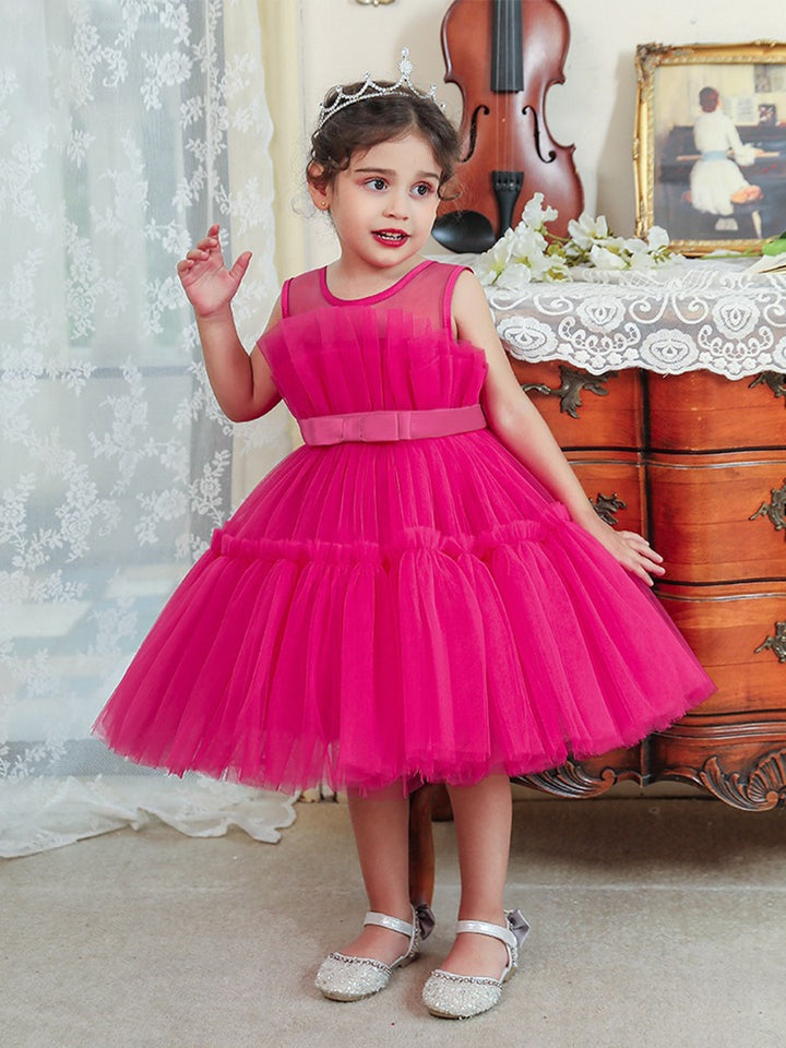 Ball Gown Scoop Sleeveless Tulle Flower Girl Dresses with Belt &amp; Bow(s)