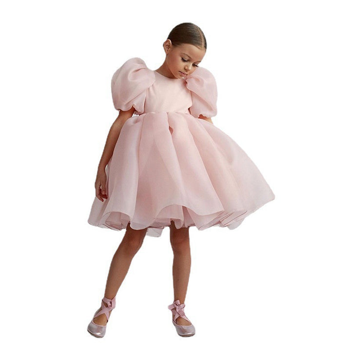 Ball Gown Scoop Short Sleeves Printed Floral Flower Girl Dresses