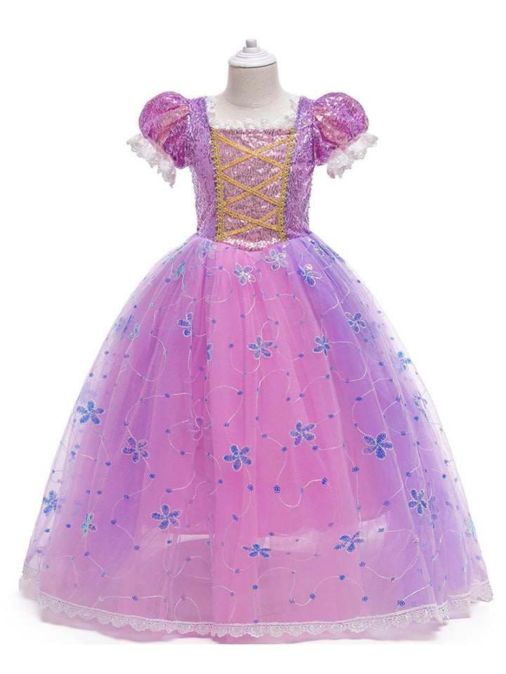Ball Gown Square Neck Short Sleeves Flower Girl Dresses with Appliques &amp; Sequins