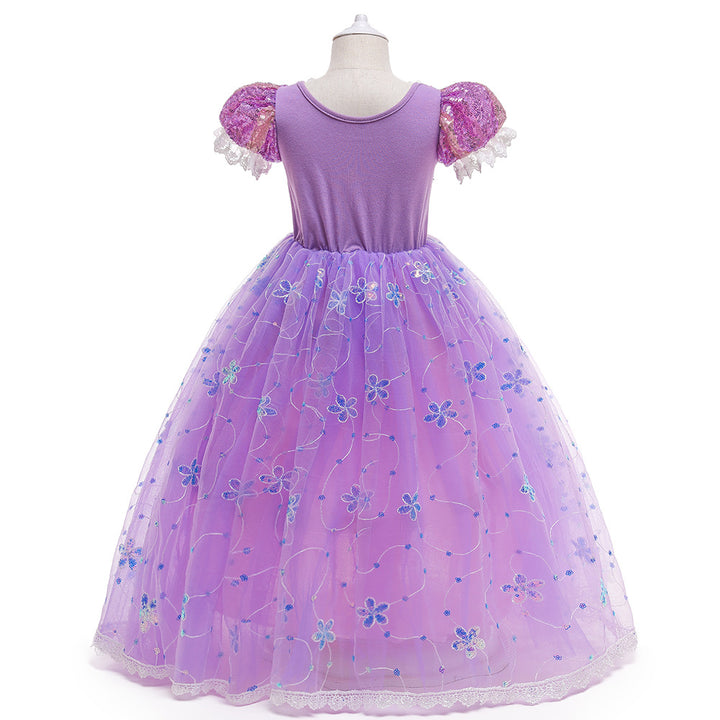 Ball Gown Square Neck Short Sleeves Flower Girl Dresses with Appliques &amp; Sequins