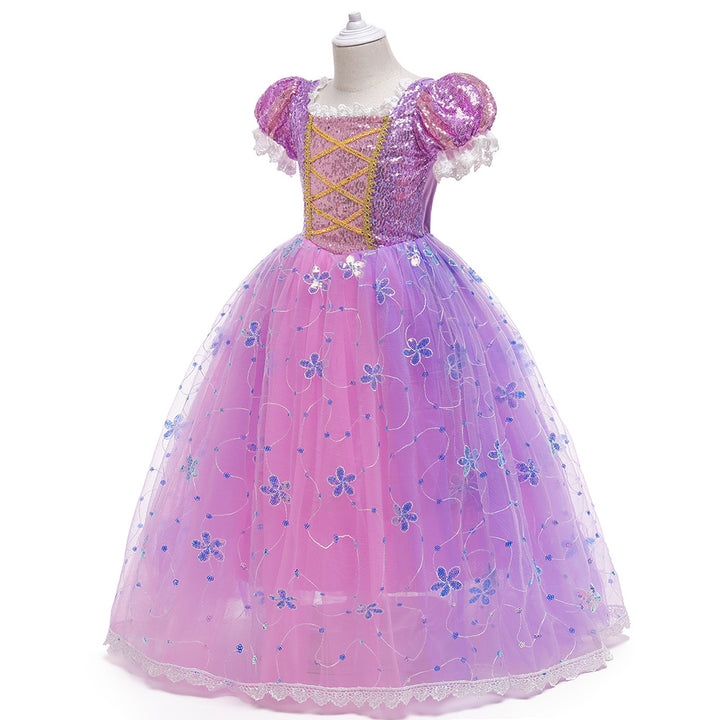 Ball Gown Square Neck Short Sleeves Flower Girl Dresses with Appliques &amp; Sequins
