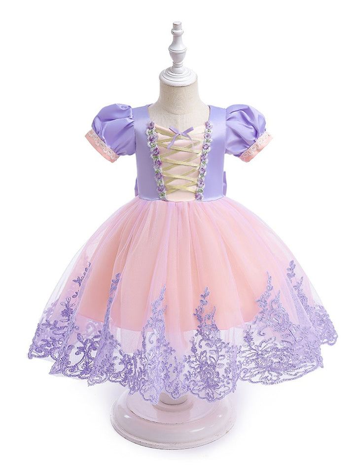 Ball Gown Scoop Short Sleeves Flower Girl Dresses with Appliques &amp; Bow(s) &amp; Embroidery