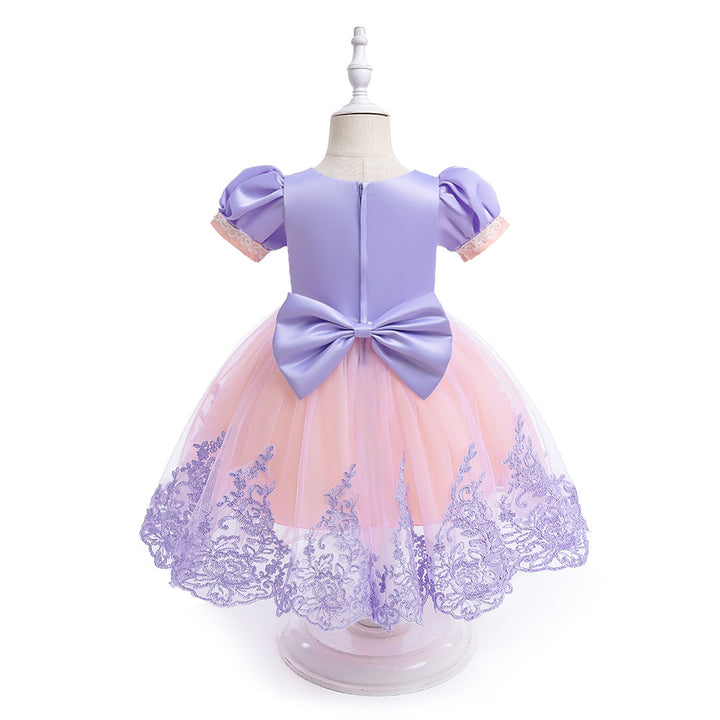 Ball Gown Scoop Short Sleeves Flower Girl Dresses with Appliques &amp; Bow(s) &amp; Embroidery