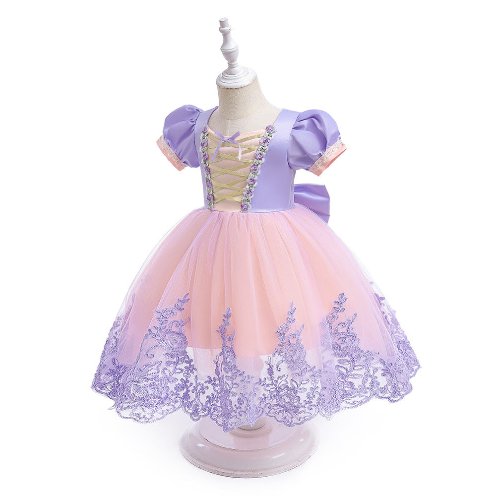 Ball Gown Scoop Short Sleeves Flower Girl Dresses with Appliques &amp; Bow(s) &amp; Embroidery