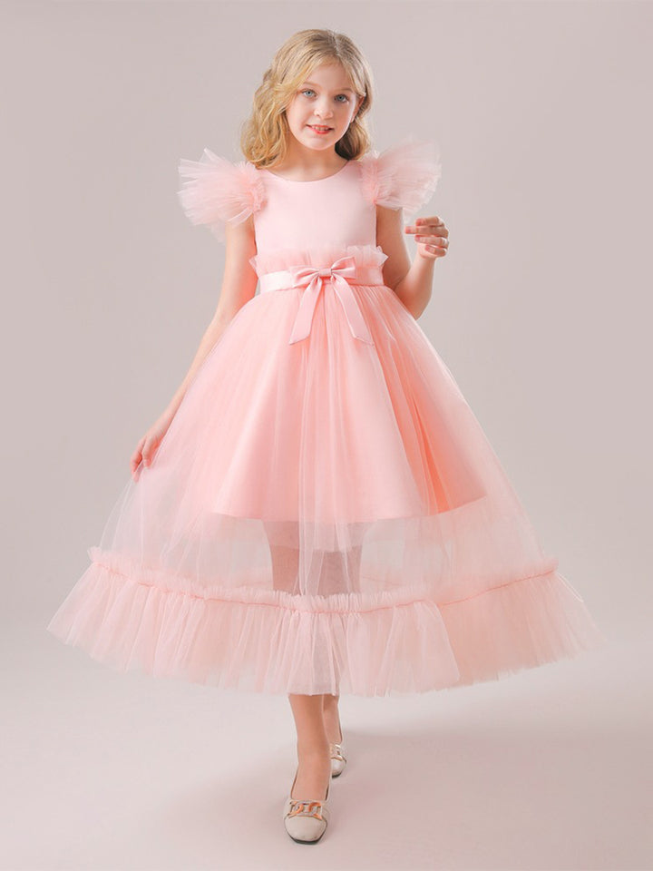 Tulle Scoop Neck Sleeveless Flower Girl Dresses with Pleats &amp; Bow(s)