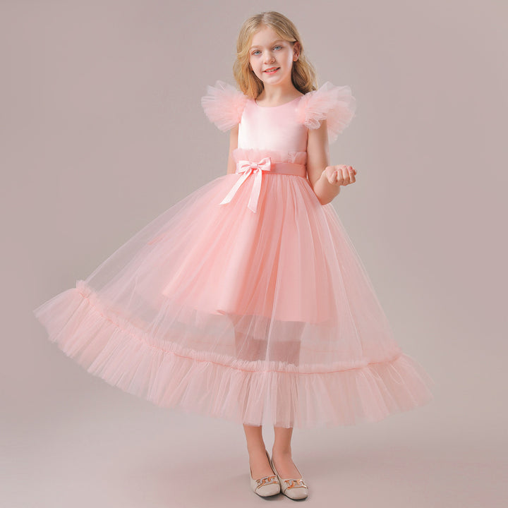 Tulle Scoop Neck Sleeveless Flower Girl Dresses with Pleats &amp; Bow(s)