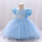 Ball Gown Scoop Short Sleeves Tea-Length Beading Christmas Dresses for Girls