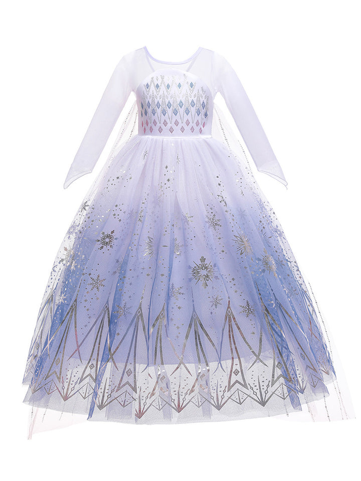 A-Line/Princess Scoop Long Sleeves Flower Girl Dresses with Printed Flowers &amp; Watteau Train
