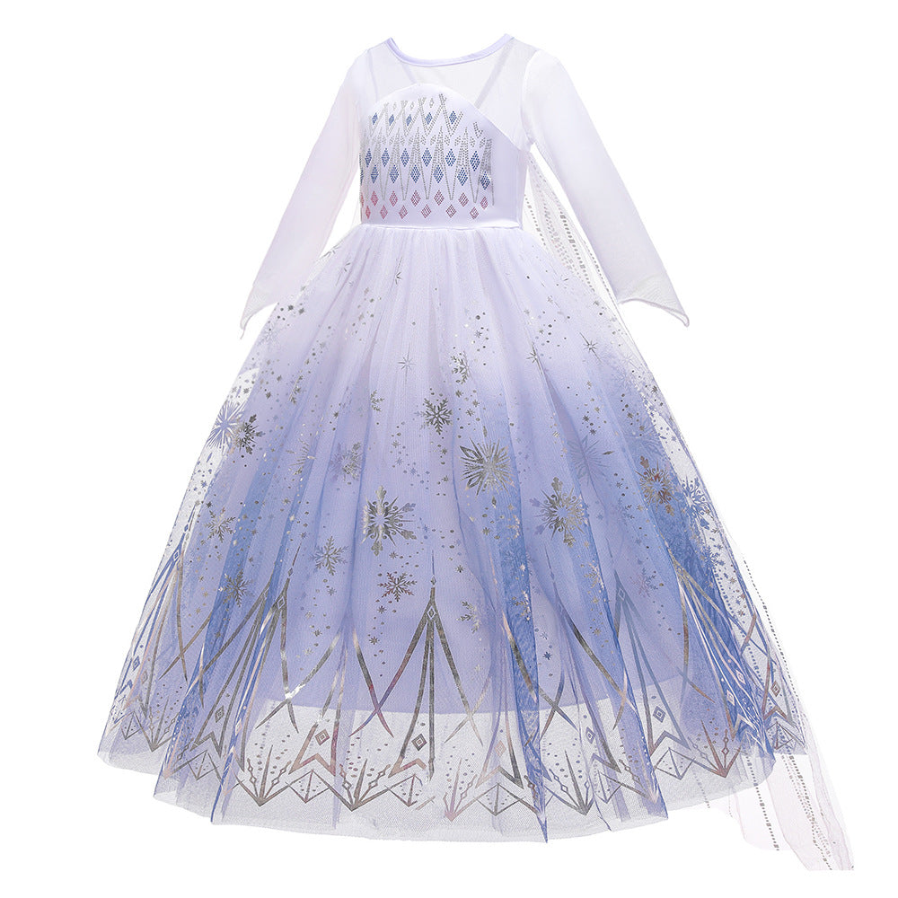 A-Line/Princess Scoop Long Sleeves Flower Girl Dresses with Printed Flowers &amp; Watteau Train