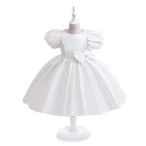 Ball Gown Scoop Puff Sleeves Flower Girl Dresses with Bowknot