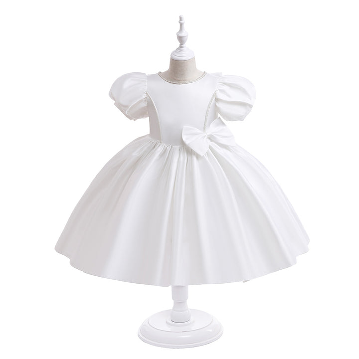 Ball Gown Scoop Puff Sleeves Flower Girl Dresses with Bowknot