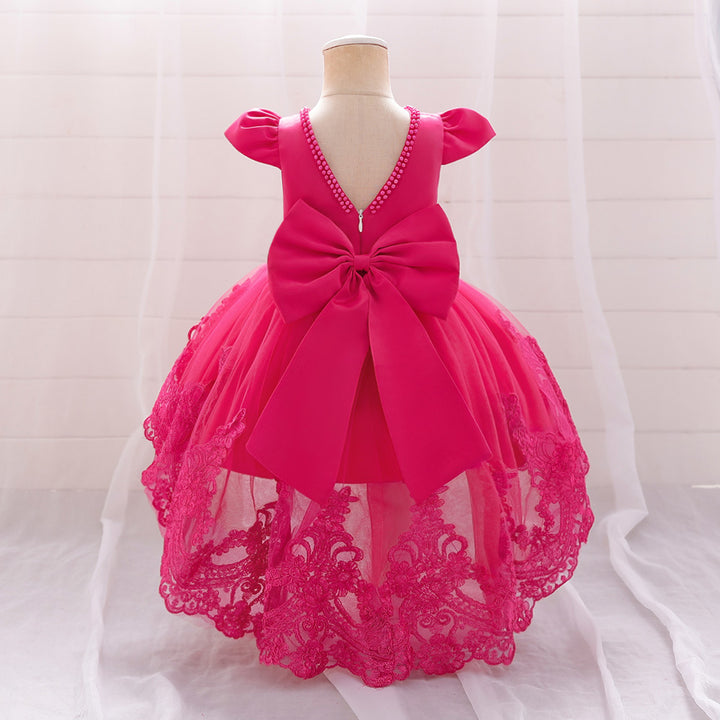 Ball Gown Scoop Short Sleeves Flower Girl Dresses with Appliques &amp; Pearls