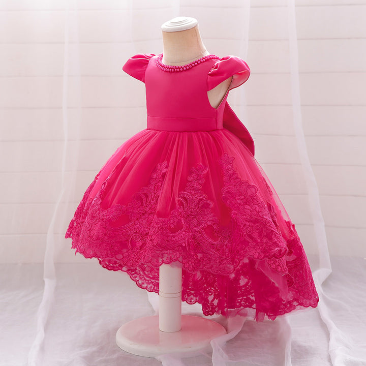 Ball Gown Scoop Short Sleeves Flower Girl Dresses with Appliques &amp; Pearls