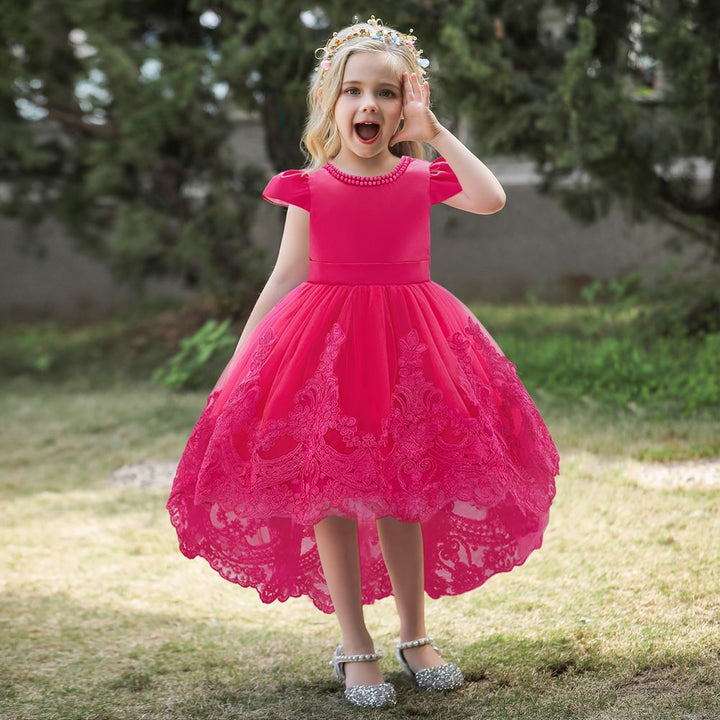 Ball Gown Scoop Short Sleeves Flower Girl Dresses with Appliques &amp; Pearls