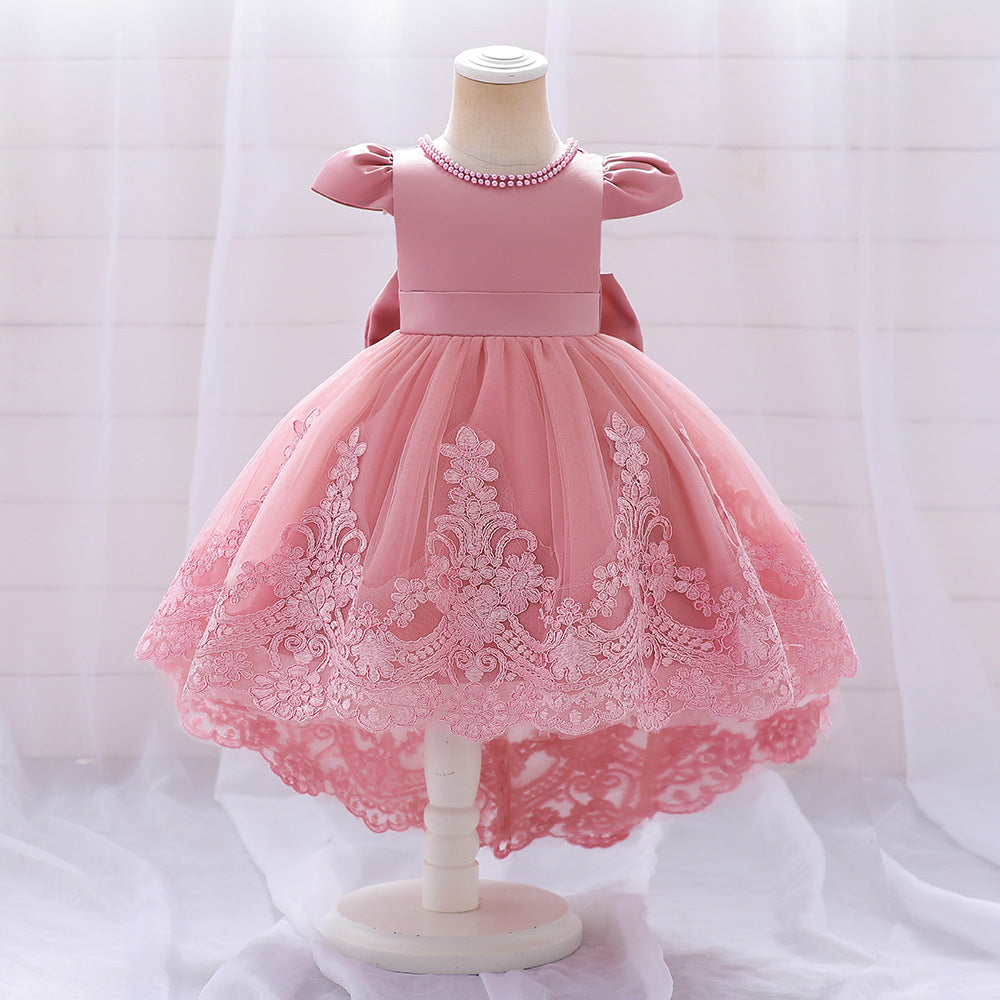Ball Gown Scoop Short Sleeves Flower Girl Dresses with Appliques &amp; Pearls