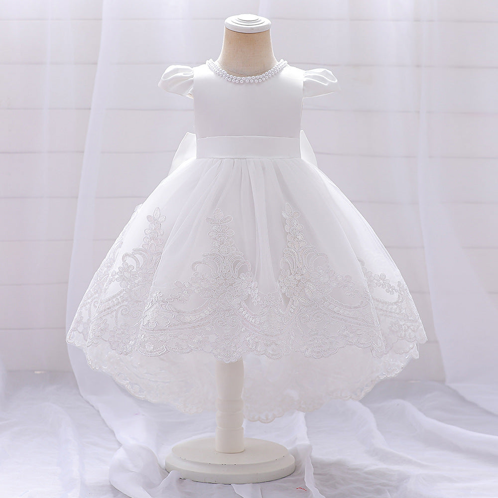 Ball Gown Scoop Short Sleeves Flower Girl Dresses with Appliques &amp; Pearls