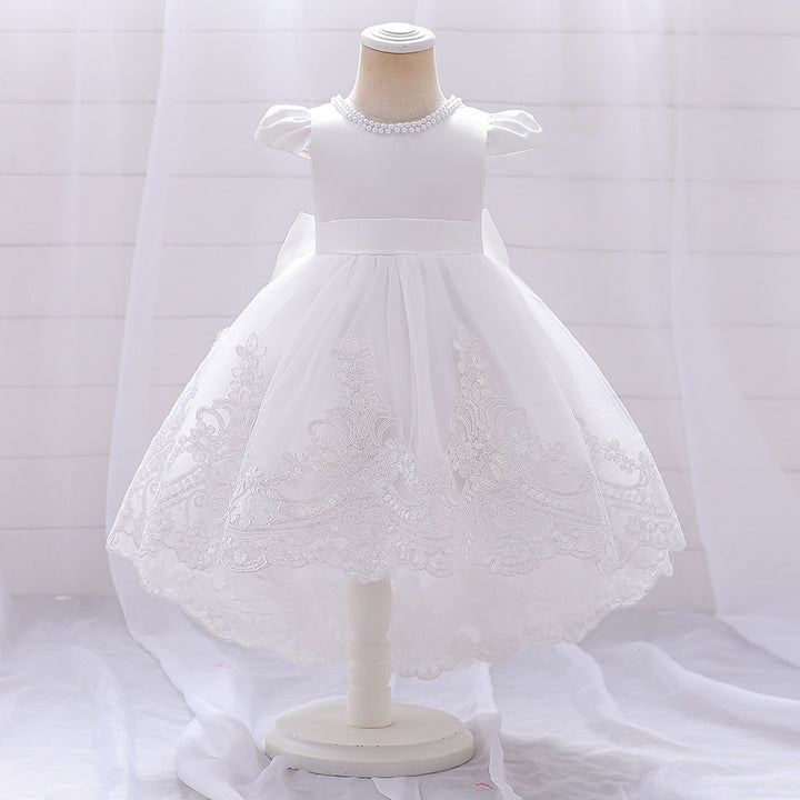 Ball Gown Scoop Short Sleeves Flower Girl Dresses with Appliques &amp; Pearls