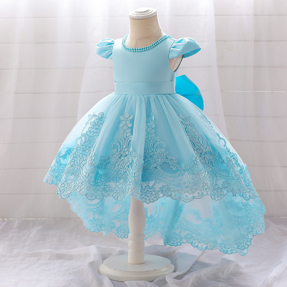 Ball Gown Scoop Short Sleeves Flower Girl Dresses with Appliques &amp; Pearls