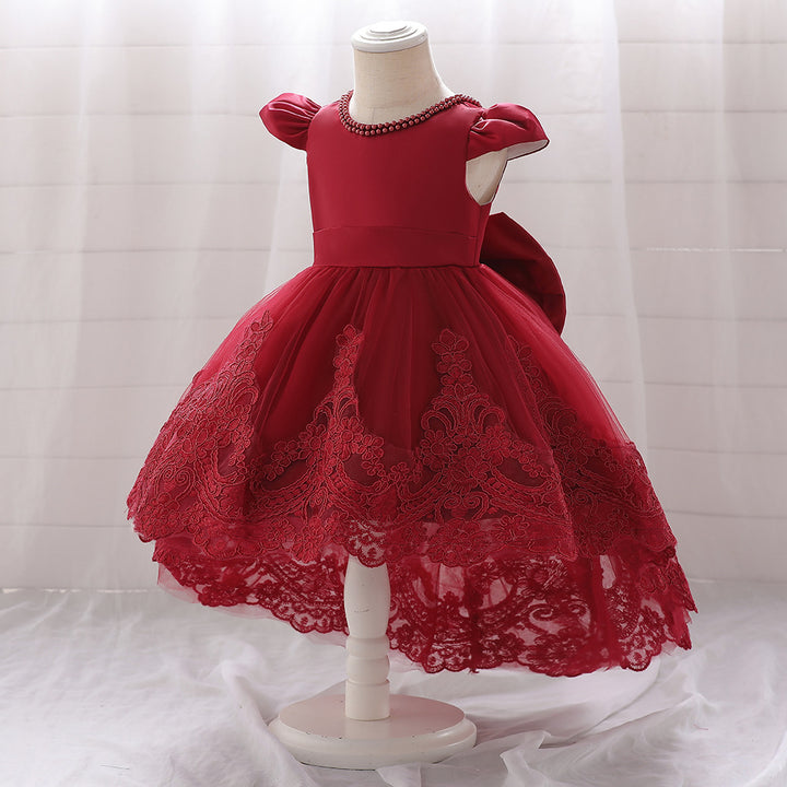 Ball Gown Scoop Short Sleeves Flower Girl Dresses with Appliques &amp; Pearls