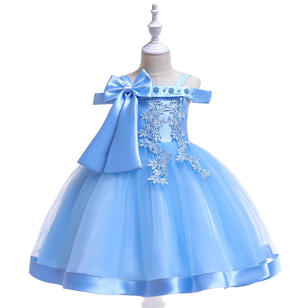 Ball Gown Off-the-Shoulder Sleeveless Flower Girl Dresses with Appliques &amp; Bow Knot
